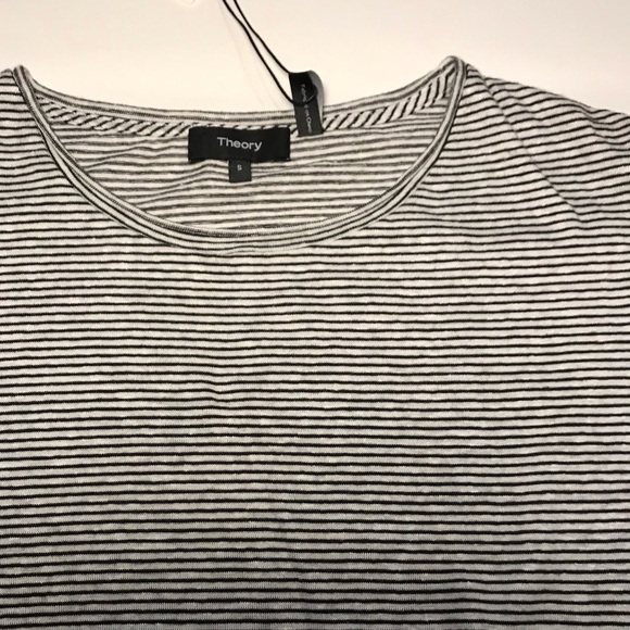 Theory Ginala Linen Striped Top Black&White Small - Picture 3 of 6
